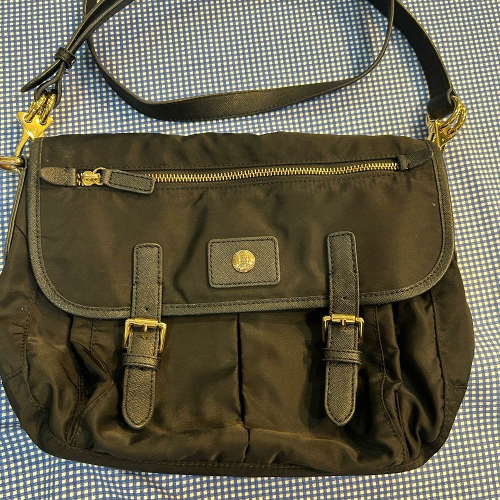 Black and Gold Crossbody Bag with Adjustable Straps